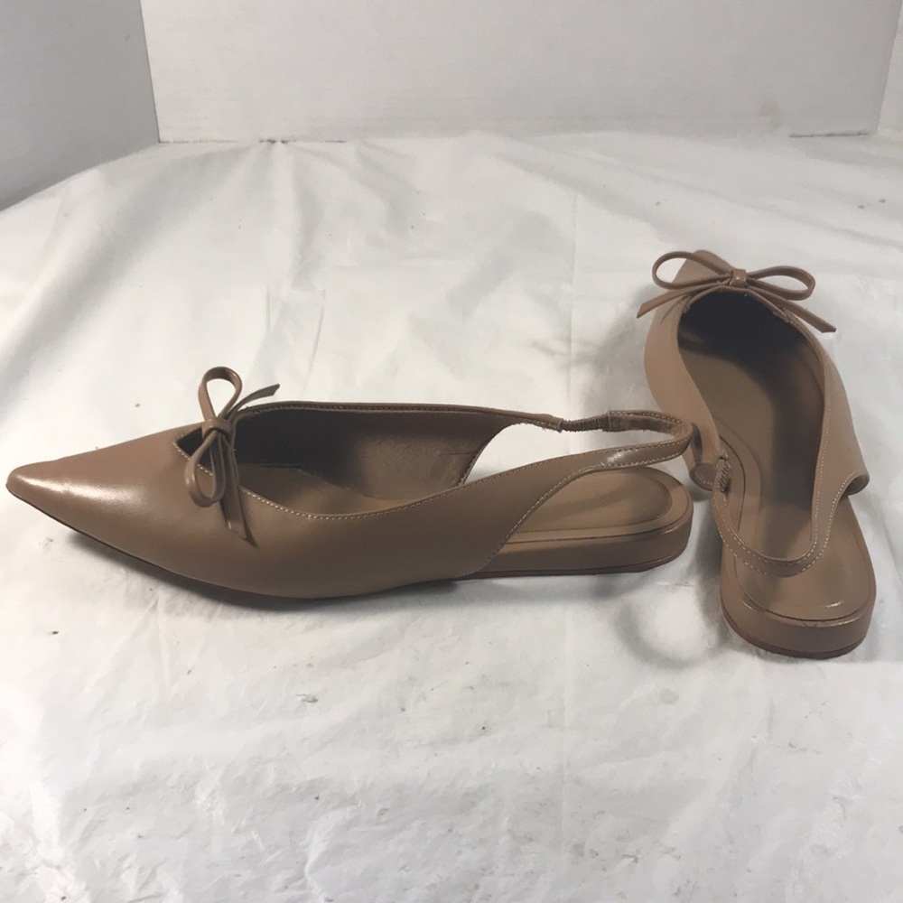 H & M Women’s Nude Brown Bow-Decorated Slingback Pointy Toe Vegan Shoes Flats View 4